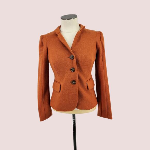 Focus 2000 Orange Tweed Blazer Women 2P Wool Structured Pumpkin Fall Academia - Picture 1 of 9